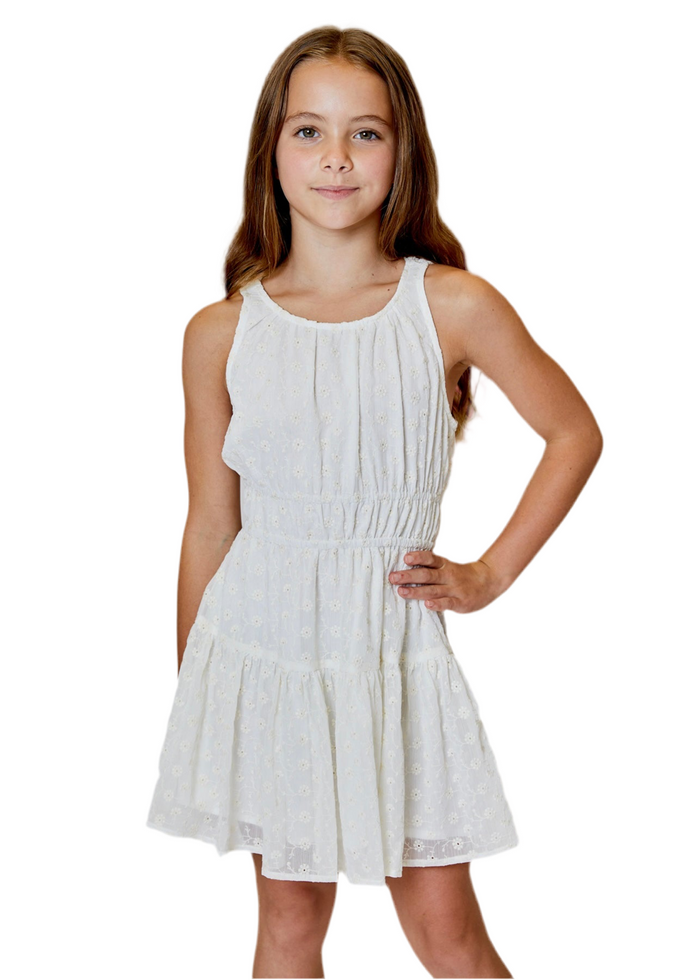 Off White Floral Eyelet Dress