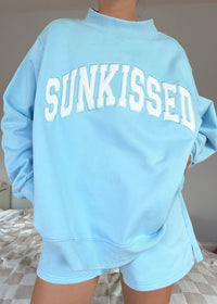 Berry Blue Varsity Sunkissed Embroidered Mockneck Sweatshirt (2 Colors)