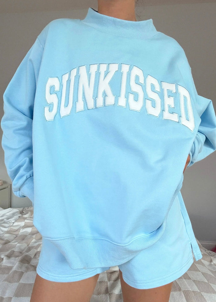Berry Blue Varsity Sunkissed Embroidered Mockneck Sweatshirt (2 Colors)