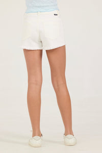White Denim Shorts With Fray