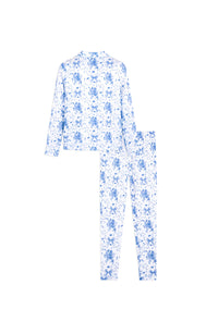 Blue Posies Long Sleeve Jersey Pajama Pant Set