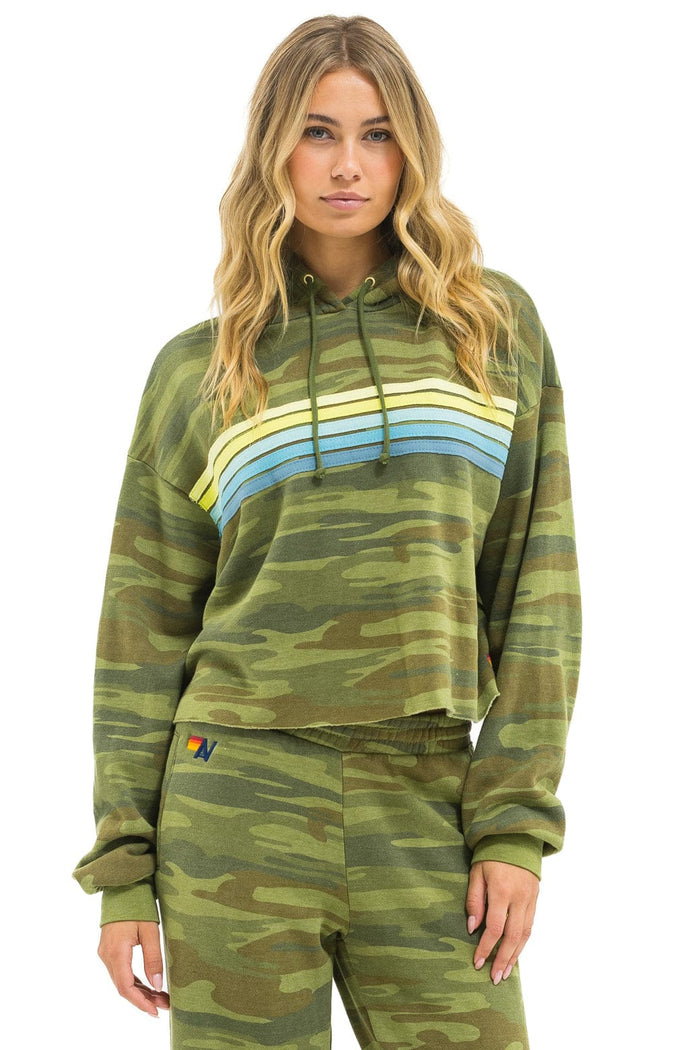Aviator Nation 5 Stripe Crop Hoodie