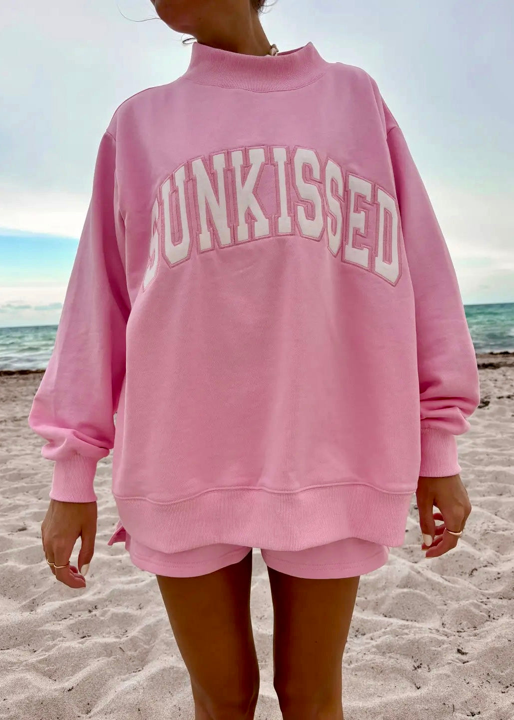 Berry Blue Varsity Sunkissed Embroidered Mockneck Sweatshirt (2 Colors)