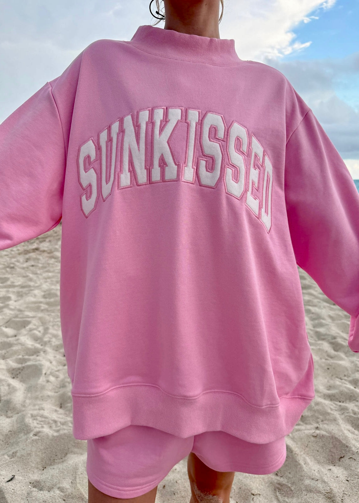 Berry Blue Varsity Sunkissed Embroidered Mockneck Sweatshirt (2 Colors)