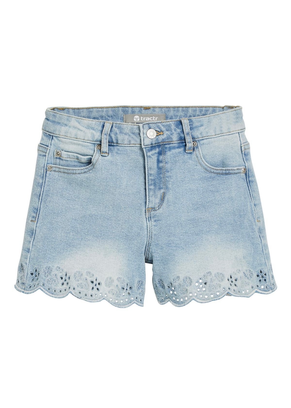 Floral Eyelet Scallop Denim Shorts