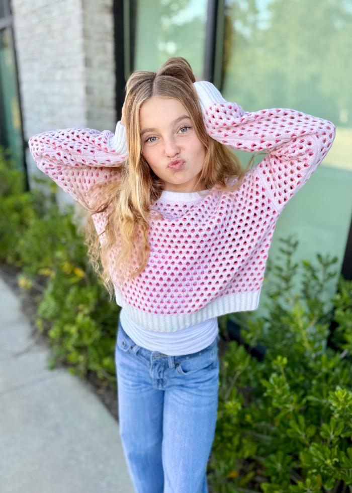 Pink And White Crochet Sweater