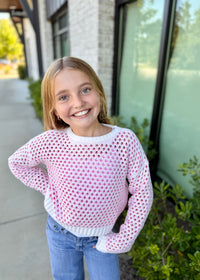 Pink And White Crochet Sweater