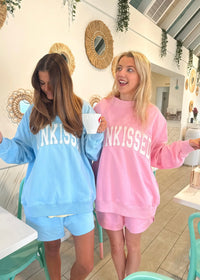 Berry Blue Varsity Sunkissed Embroidered Mockneck Sweatshirt (2 Colors)