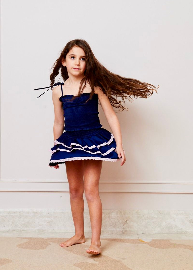 Georgia Navy Satin Top