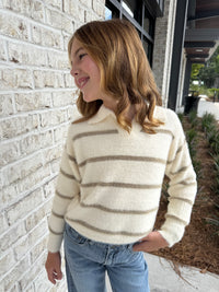 Fuzzy Stripe Polo Sweater