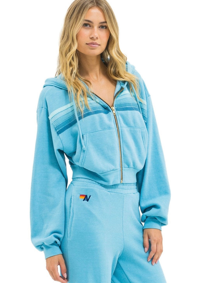 Aviator Nation Women’s 5 Stripe Cropped Zip Hoodie