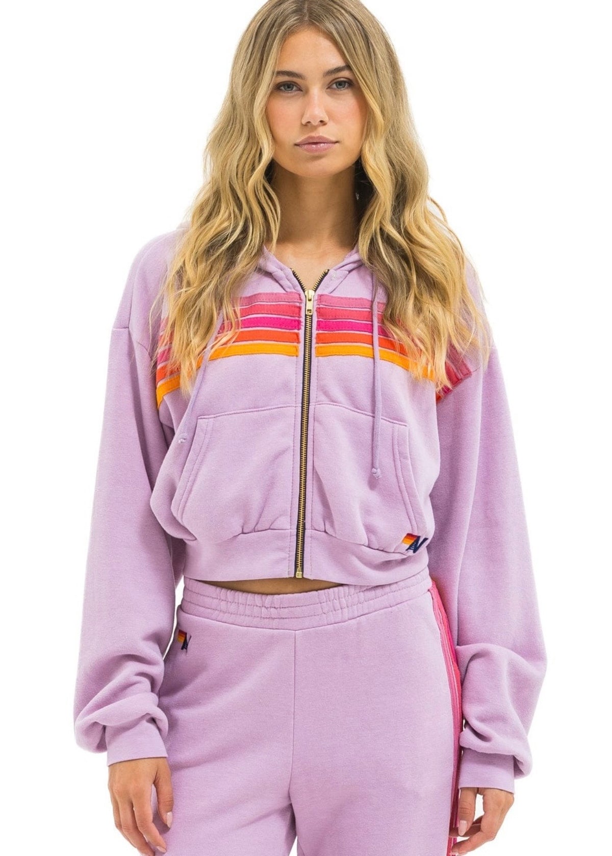 Aviator Nation Cropped 5 Stripe Zip Hoodie