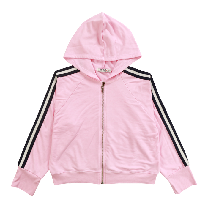 Baby Pink Side Stripe Zip Hoodie