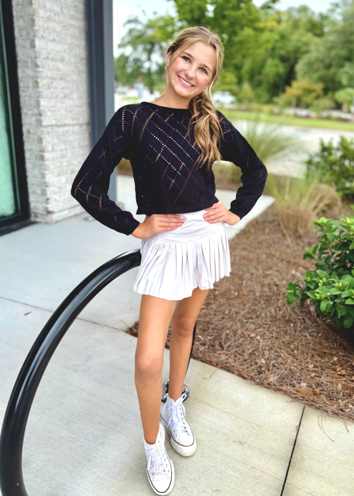 Black Knit Crochet Top