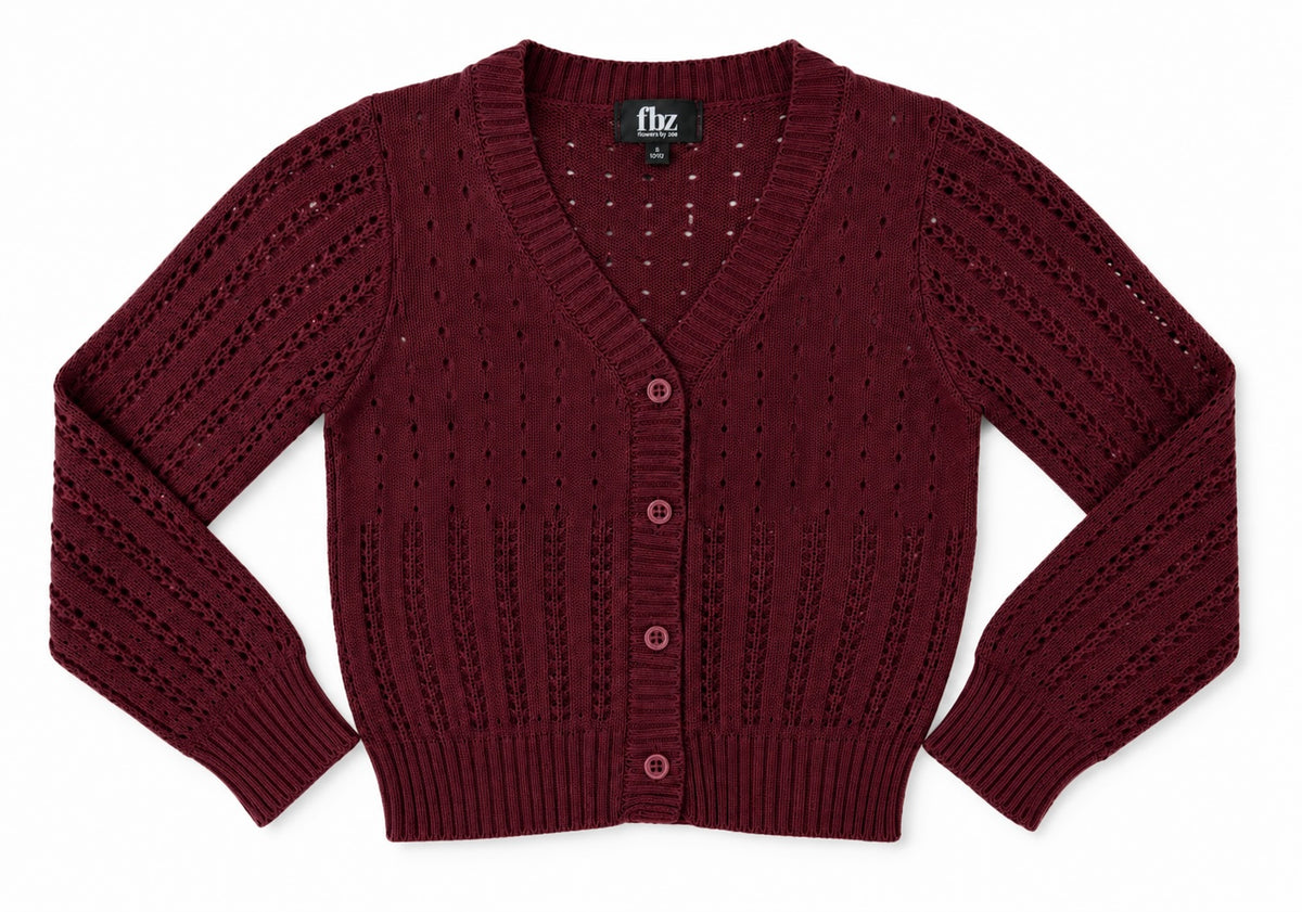 Burgundy Pointelle Knit Cardigan
