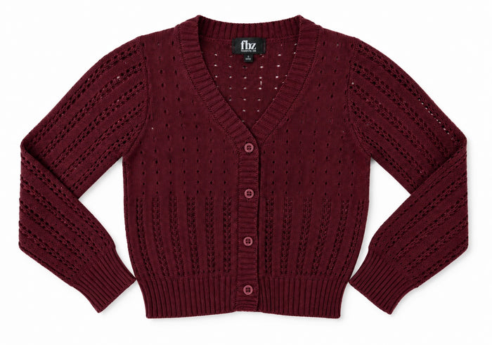 Burgundy Pointelle Knit Cardigan