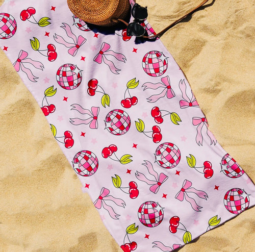 Bows, Cherries And Disco Balls Beach Towel