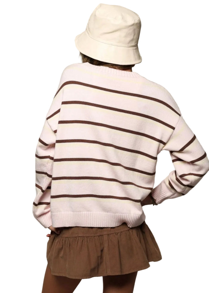 Tenly Stripe Sweater In Pink