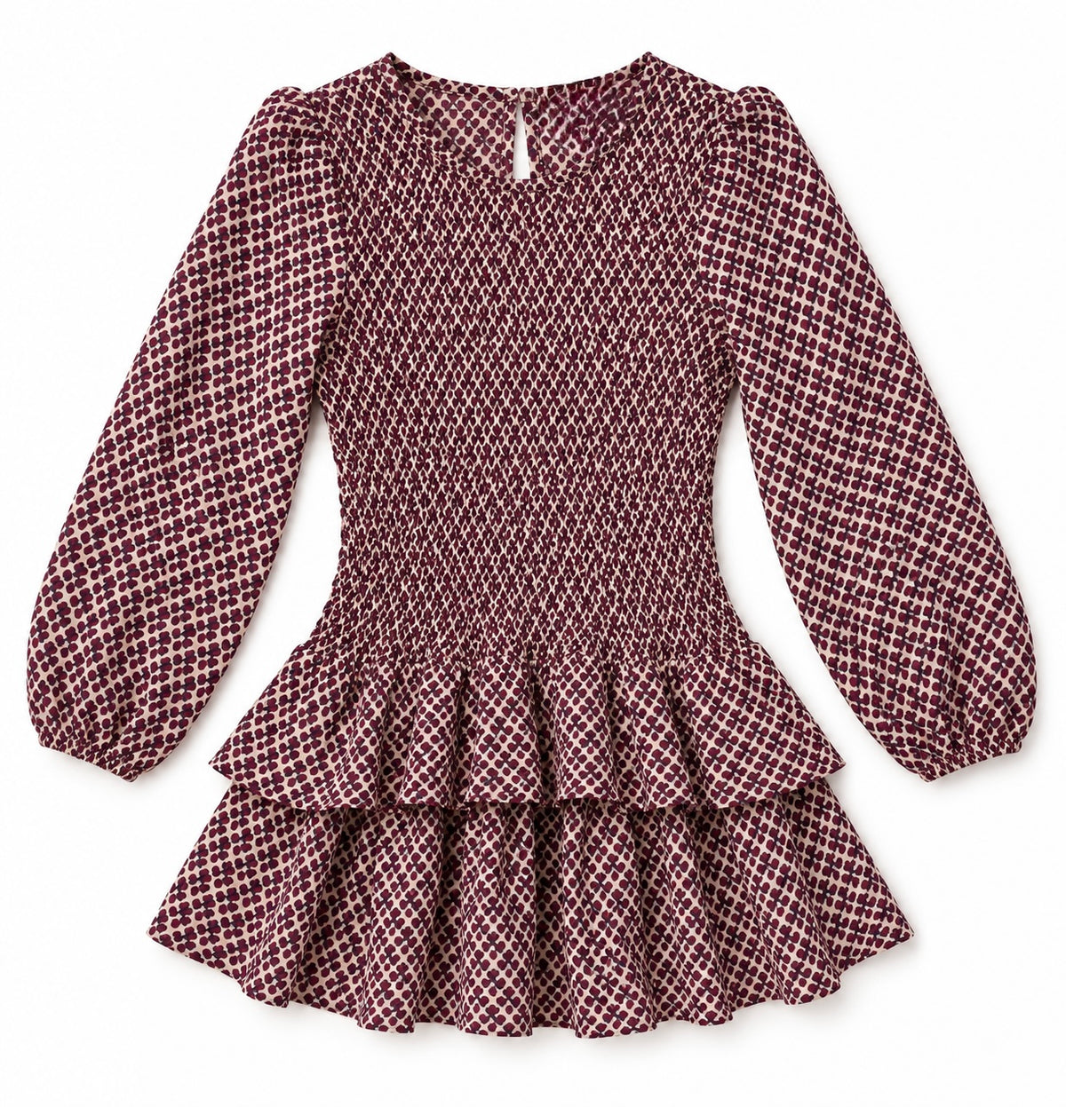 Tenly Frosted Cranberry Smocked Ruffle Dress