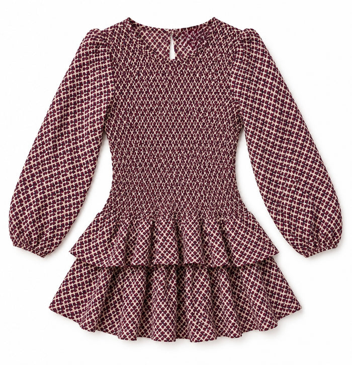 Tenly Frosted Cranberry Smocked Ruffle Dress