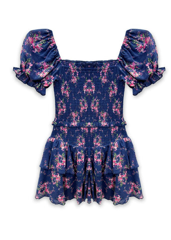 Blue Floral Smocked Dress