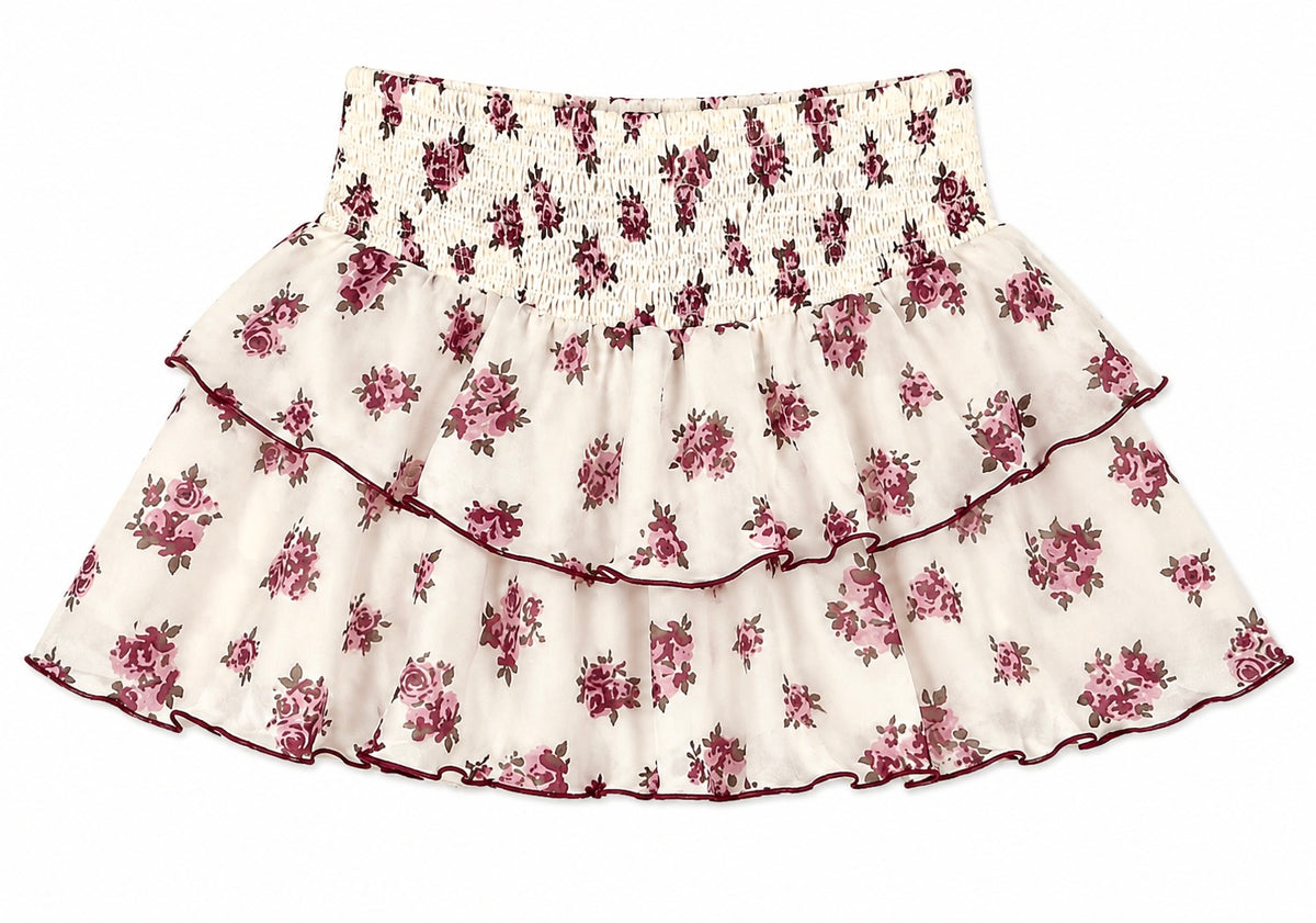 Burgundy Rose Ruffle Skort