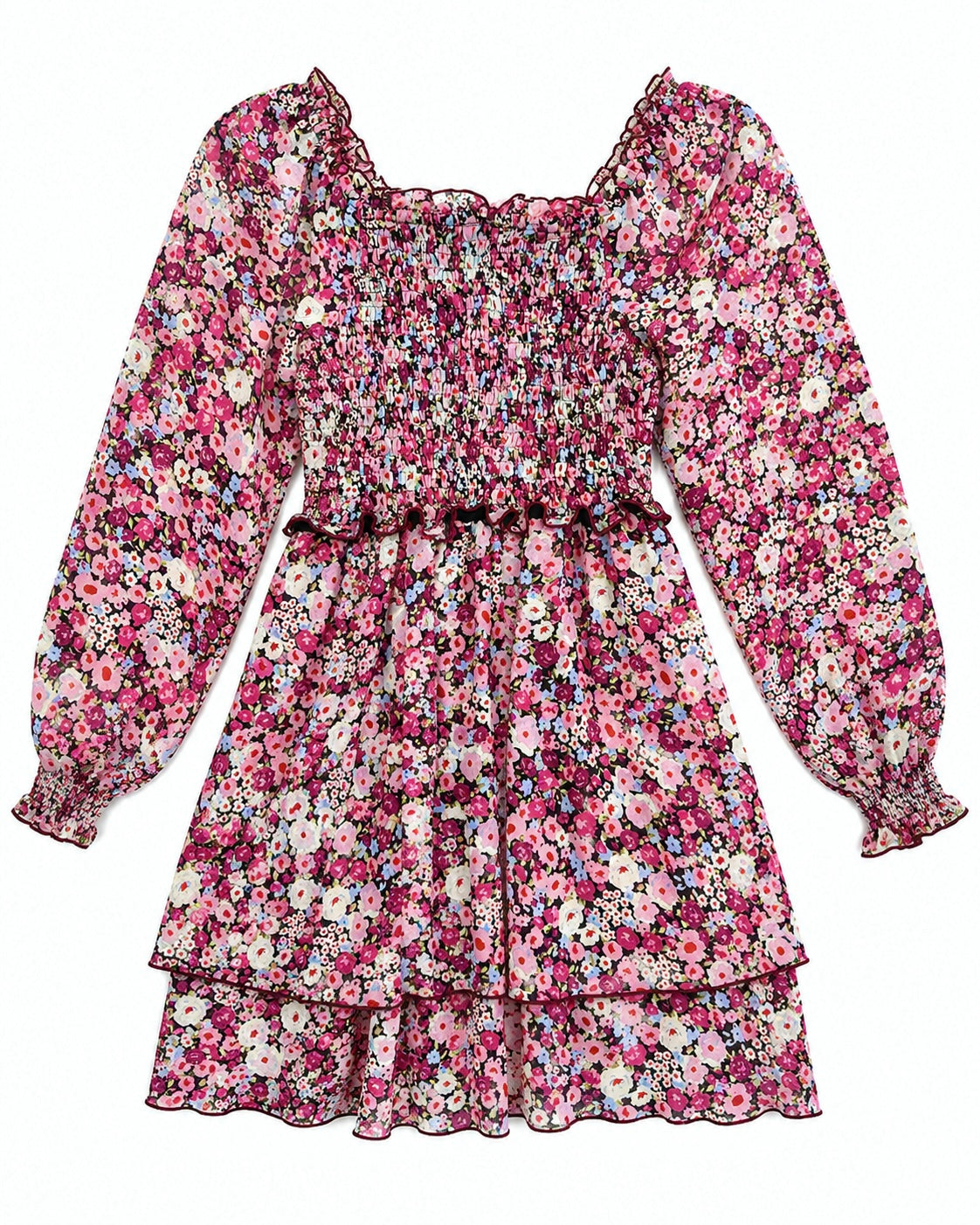 Amelia Berry Floral Chiffon Dress