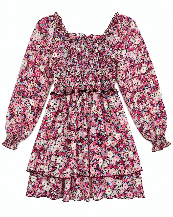 Amelia Berry Floral Chiffon Dress