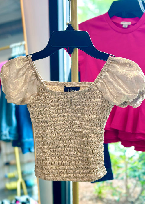 Gold Metallic Smocked Top