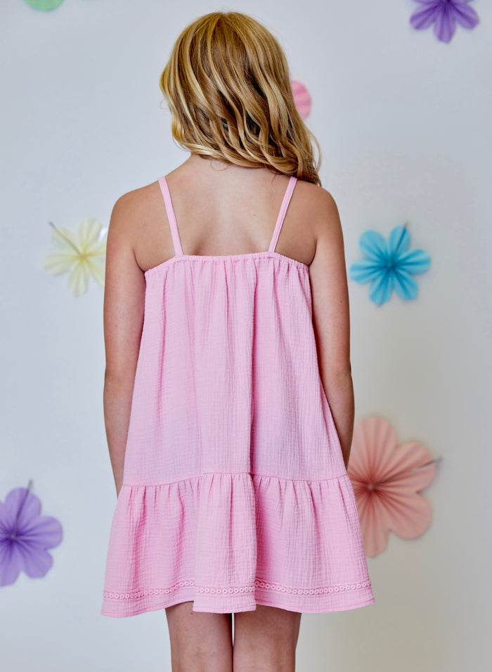 Design History Girls Pink Crochet Trim Swing Dress