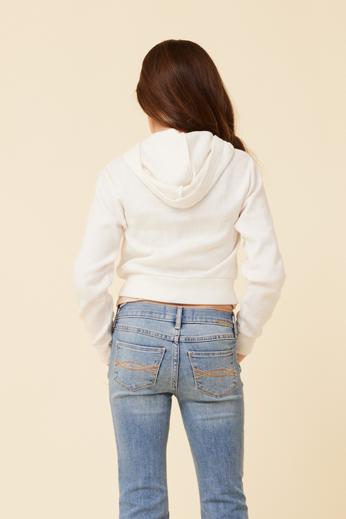 Ivory Ribbed Crop Zip Hoodie