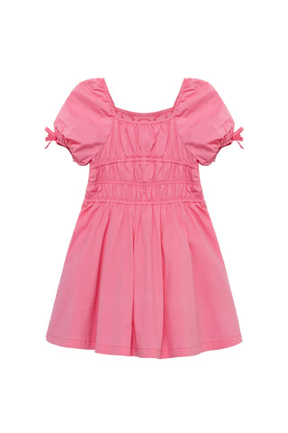 Hot Pink Smocked Flutter Sleeve Dress