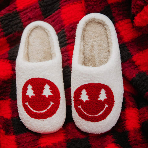 Christmas Tree Happy Face Slippers