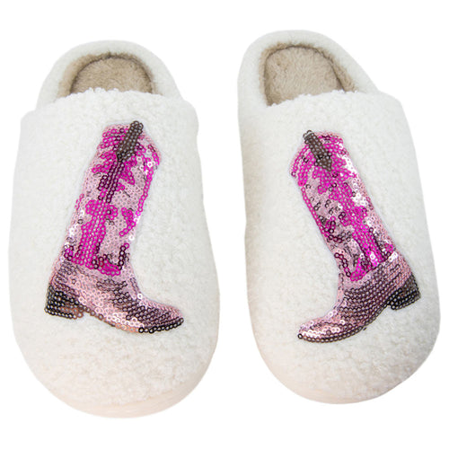 Pink Sequin Boot Slippers