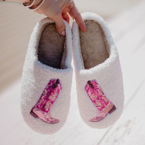 Pink Sequin Boot Slippers