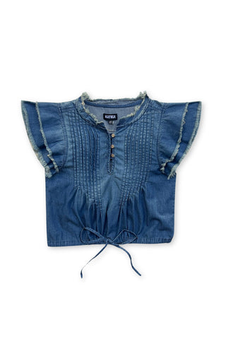 Denim Flower Double Knotted Tube Top with Smocked Back