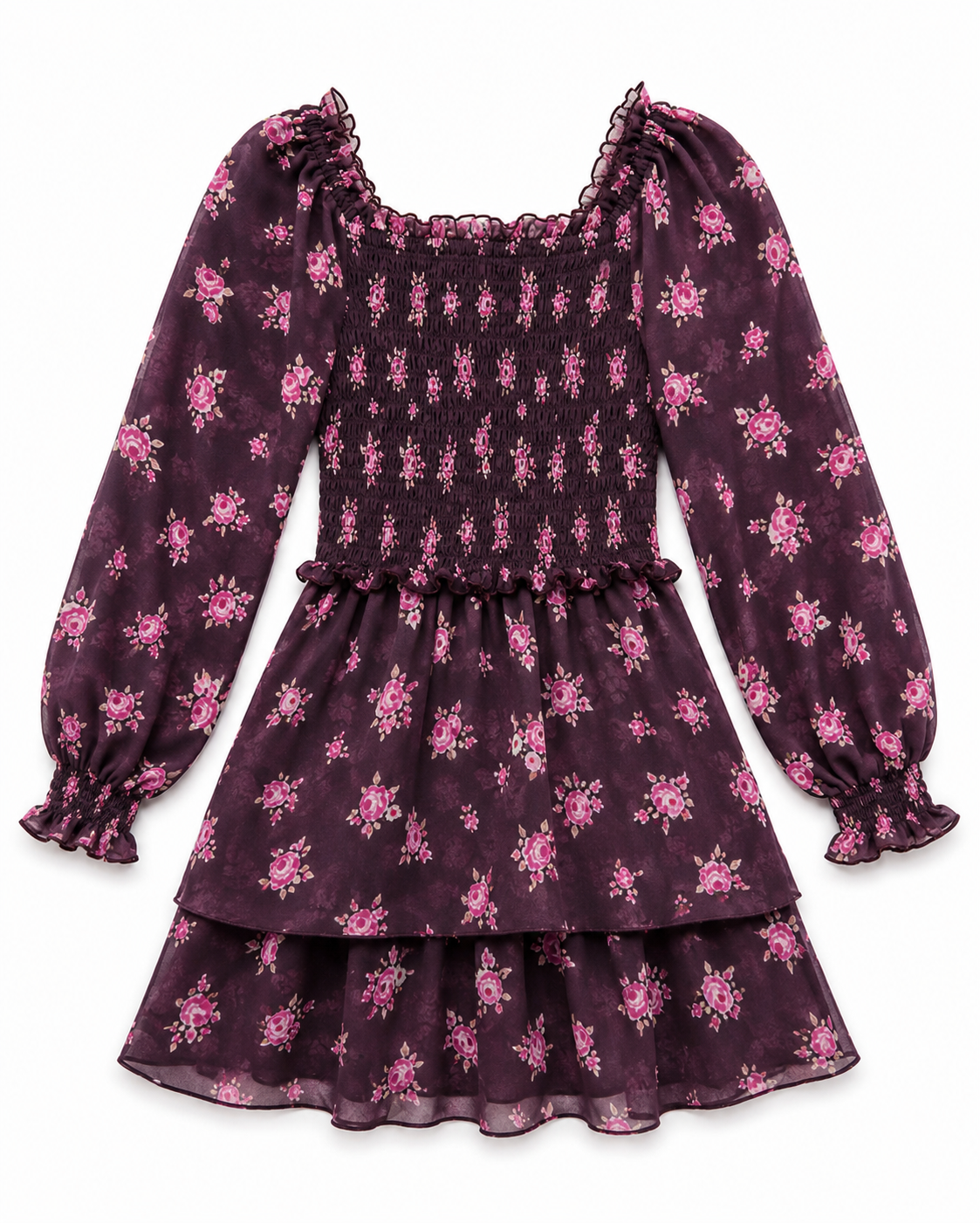 Rosalie Plum Floral Chiffon Dress