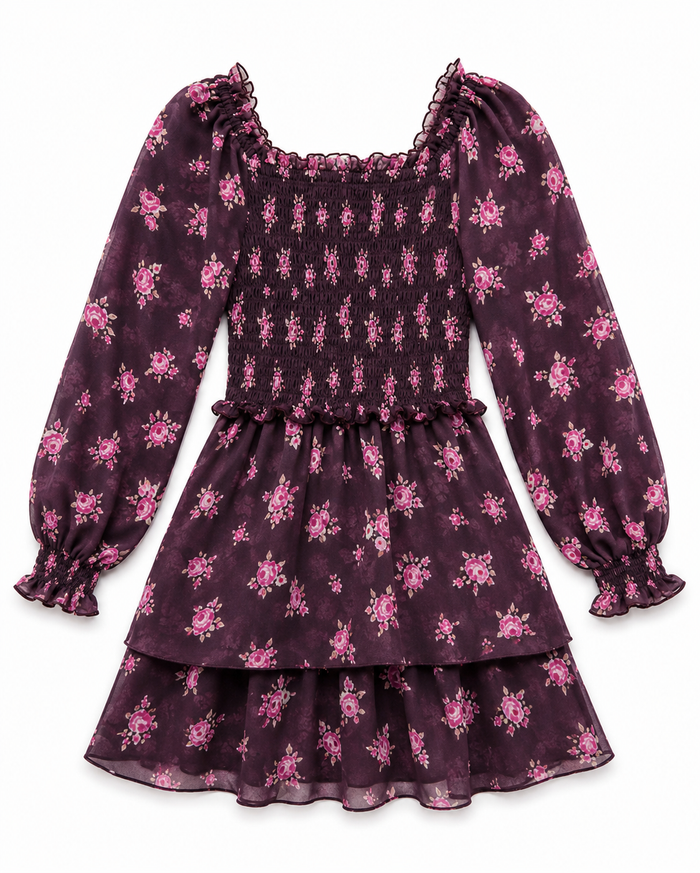 Rosalie Plum Floral Chiffon Dress