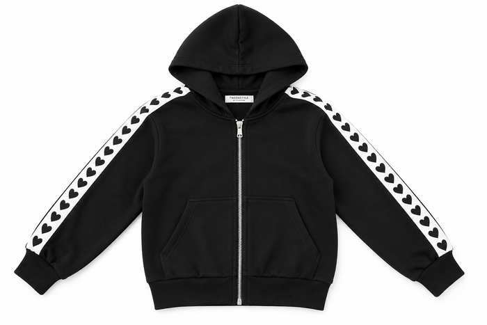 Side Stripe Heart Zip Hoodie