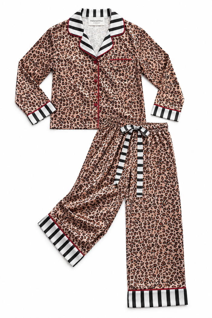 Leopard & Stripe Satin Lounge Set