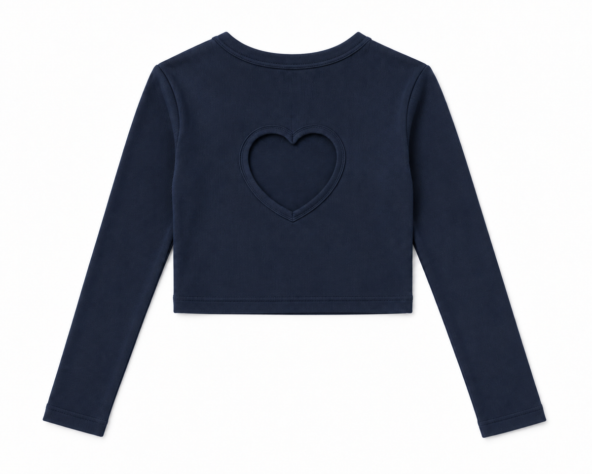 Sloane Ribbed Heart Top-Navy