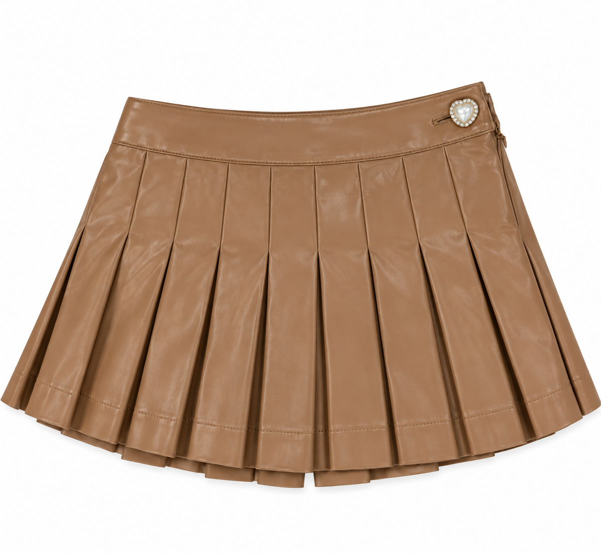 Jane Caramel Brown Vegan Leather Pleated Skort