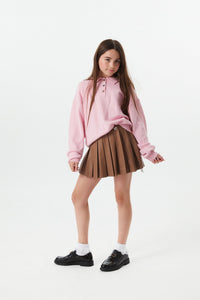 Jane Caramel Brown Vegan Leather Pleated Skort