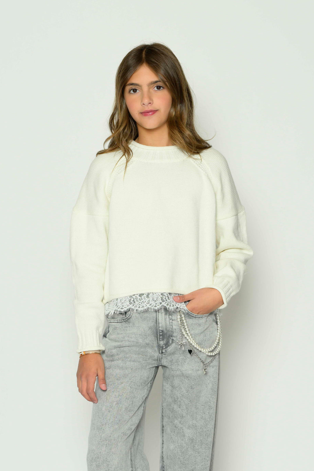 Tween Reid Lace Trim Sweater