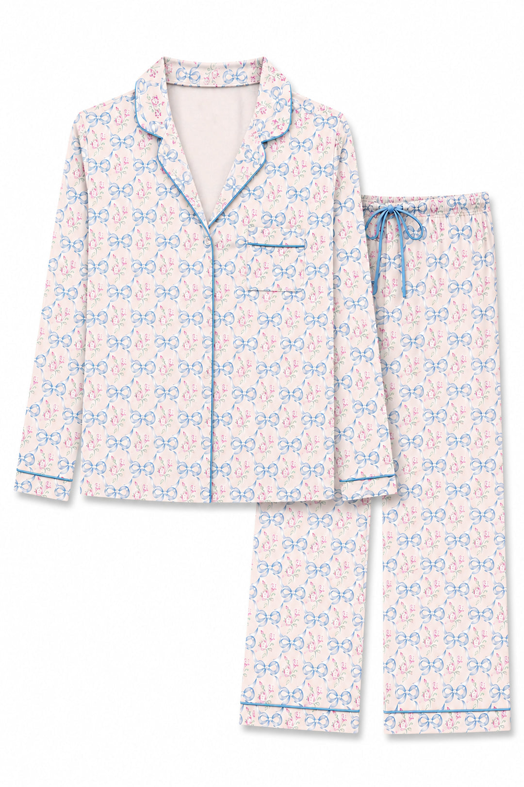 Junior Maia Printed Lounge Set-Blue Watercolor Ribbon