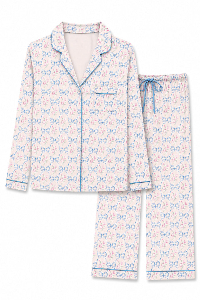 Junior Maia Printed Lounge Set-Blue Watercolor Ribbon