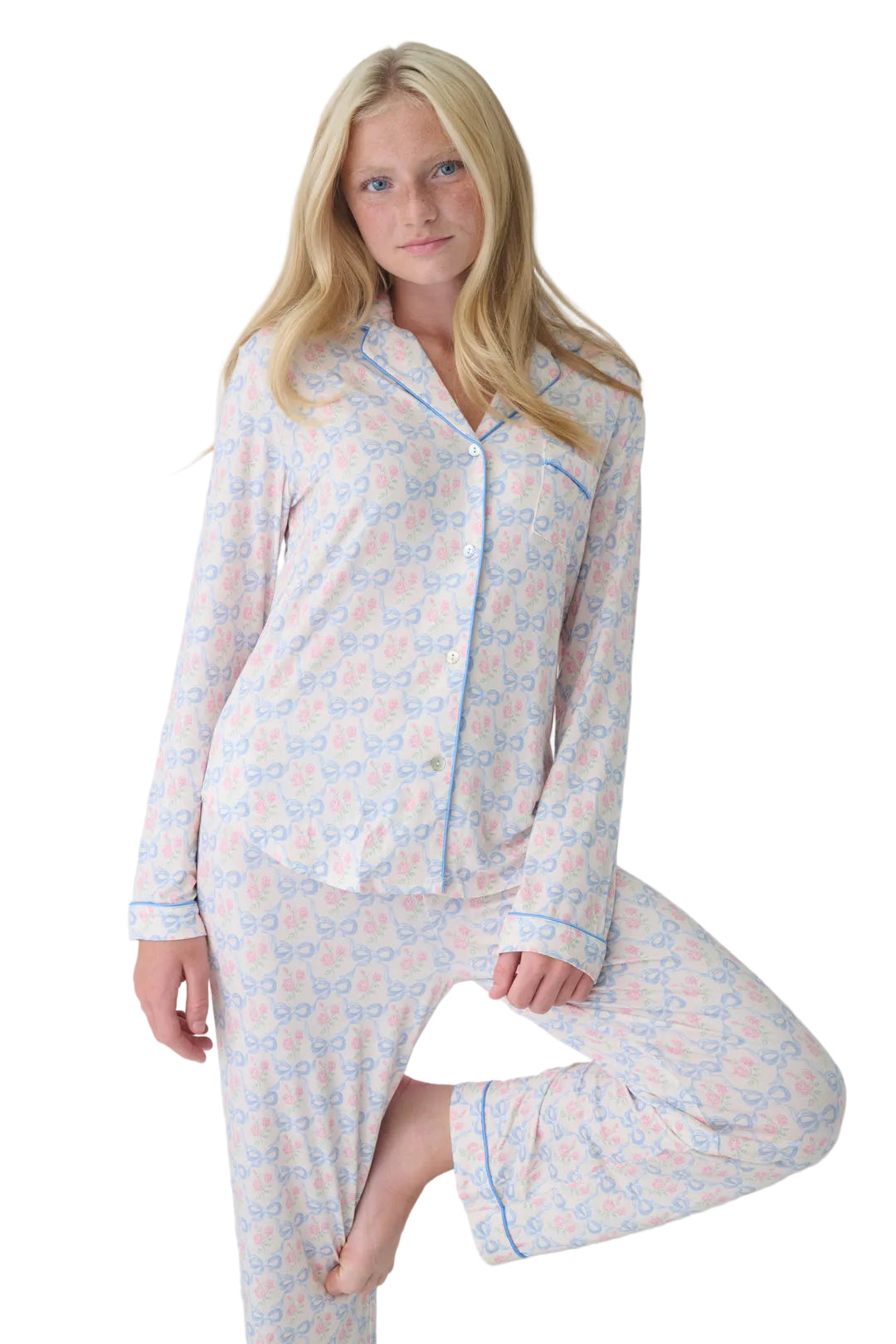 Junior Maia Printed Lounge Set-Blue Watercolor Ribbon