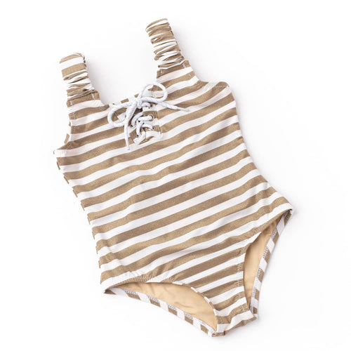Gold Stripe Shimmer Lace Up One Piece