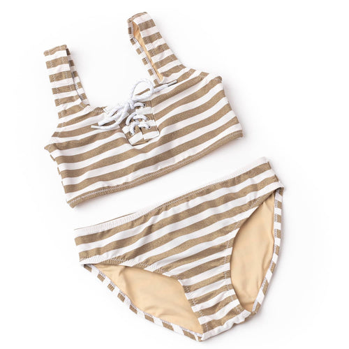 Gold Stripe Shimmer Lace Up Bikini