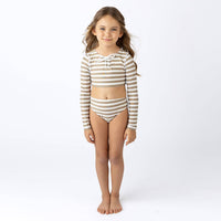 Gold Stripe Lace Up Cropped Rashguard Swim Set